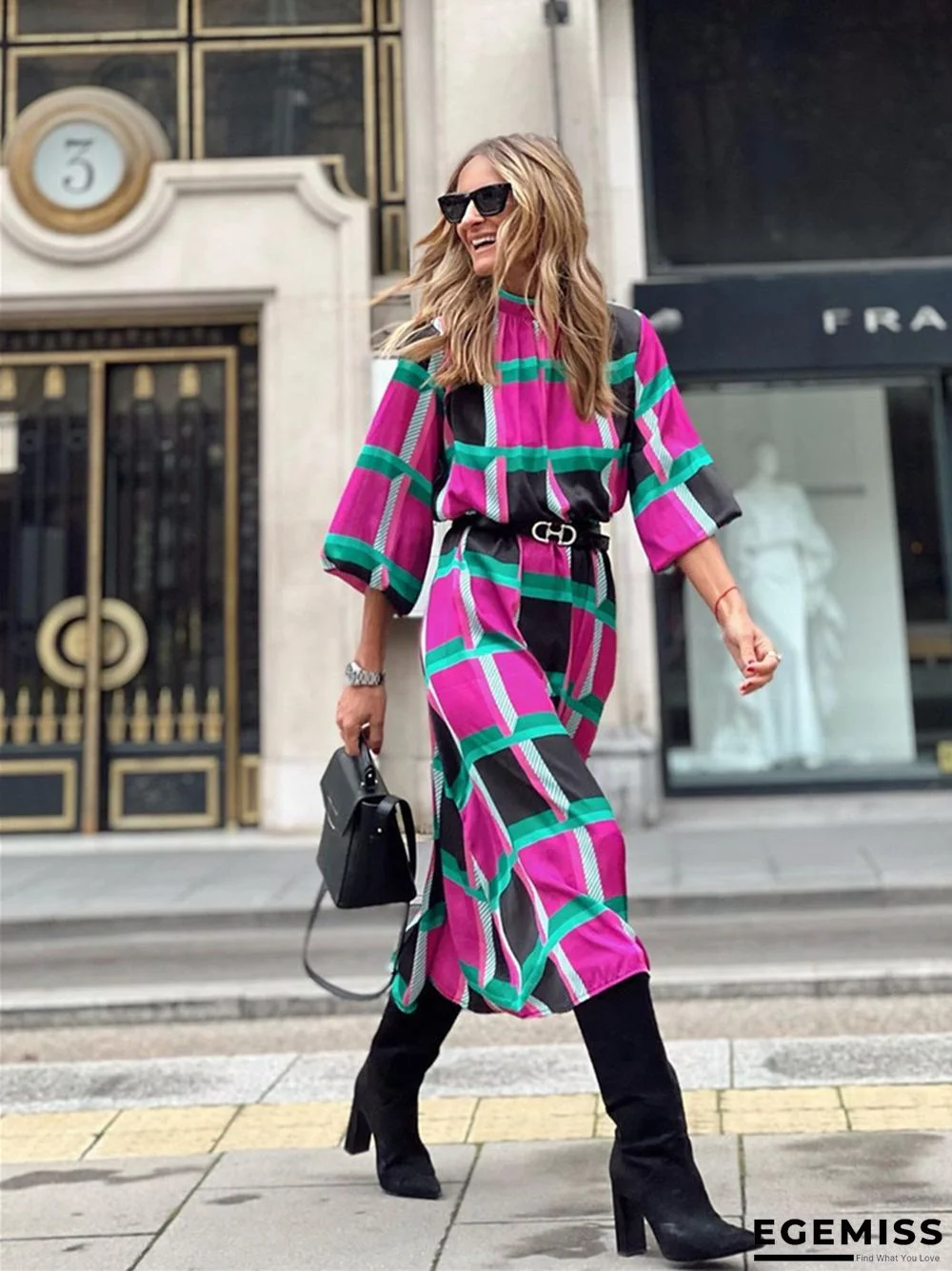 Casual and Loose Print A-line Dress with Waist Reduction | EGEMISS