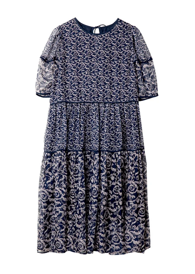 white christmas dresses Women's Vintage O Neck Lace Patchwork Chiffon Swing High-Low Bridesmaid  Dress Cocktail Party Pleated Dresses main image 1