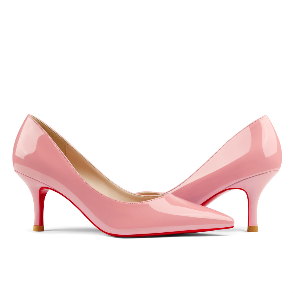 60mm Pointed Toe Red Bottom Kitten Heels Daily Patent Pumps for Women-MERUMOTE