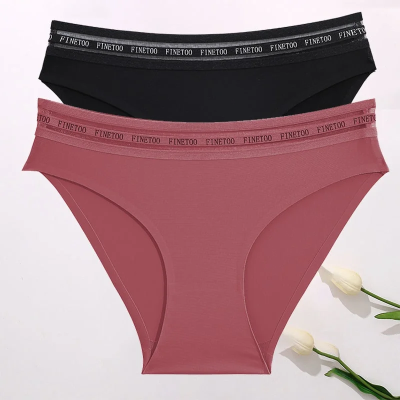 FINETOO 2PCS/Set Women Seamless Panties Lingerie Letter Underpant Ladies 7 Solid Colors L-XXL Woman Sexy Panty Briefs Underwear