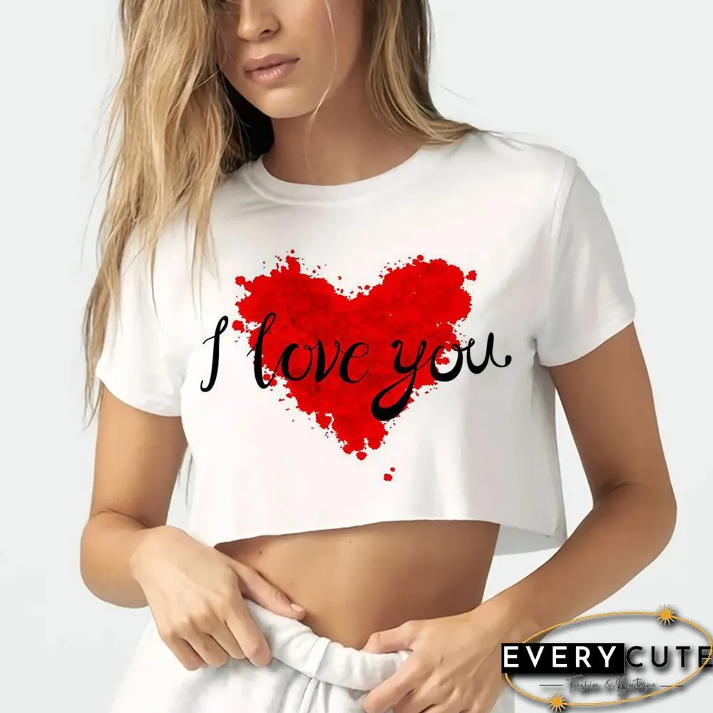 Love You Kiss Me Print Women T-shirt Kawail Crop Tops Sexy Short T Shirt For Women Graphic Tees Female Aesthetic Harajuku