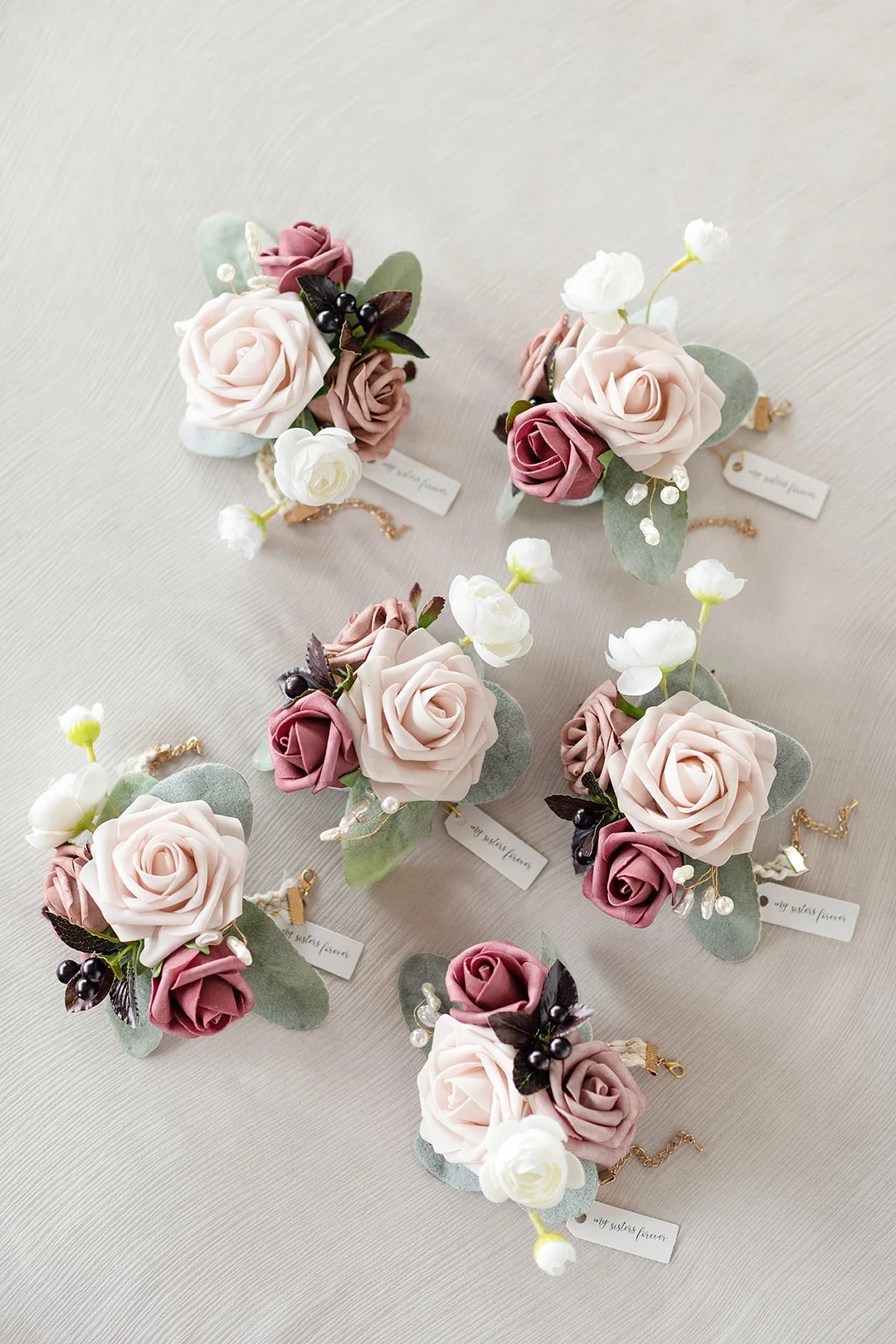 Wrist Corsages in Dusty Rose & Mauve
