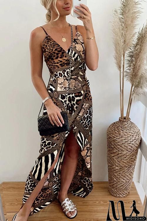 MidiSono - Lepard Patchwork Slip Maxi Dress