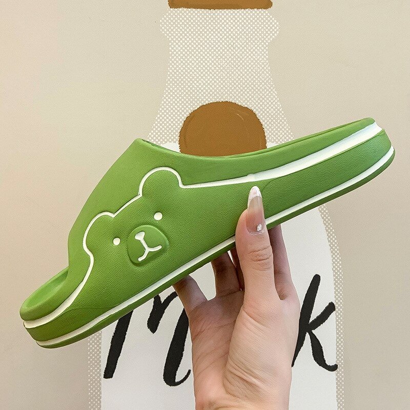 Churchf Womens Slippers Beach Slides Cartoon Bear Flip Flops Men's Thick Sole Indoor Bathroom Anti-slip Shoes 2022 Summer Couple Sandals