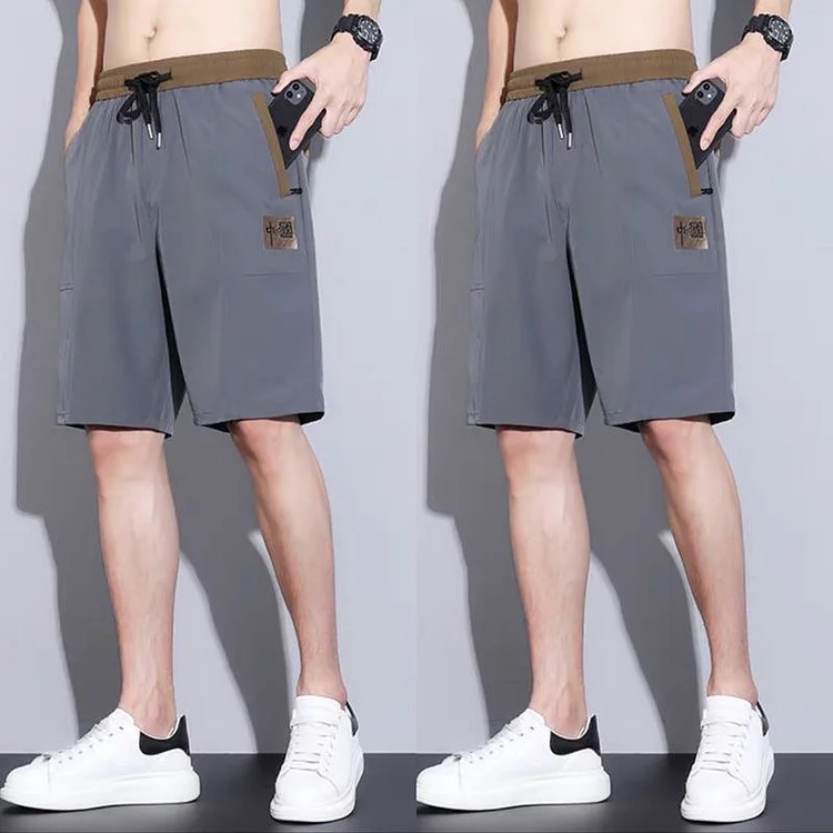 Men's Summer Ice Silk Thin Casual orts Five-Quarter Length Loose Fit Sport Pants Straight Leg Tube Straight Summer Faion