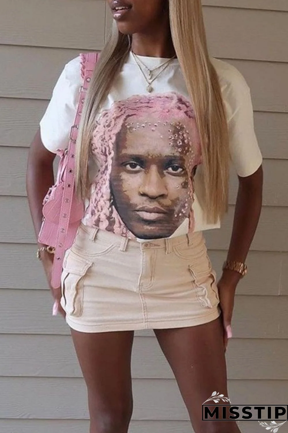 White Casual Print Basic O Neck T-Shirts (Subject To The Actual Object)