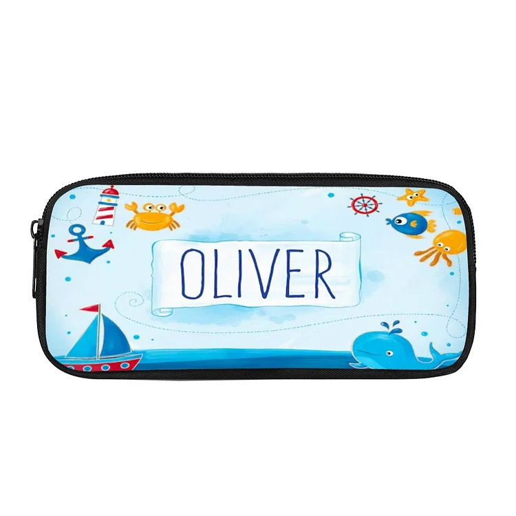 Personalized Ocean Pencil Case, Customized Name Pen Case For Kids, Back To School Gift