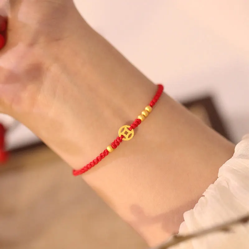Copper Coin Braided Red String Bracelet