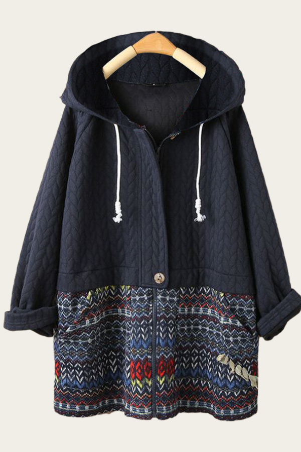 Womens Cotton Coat Vintage West Aztec Style Hoodie Coat Outerwear