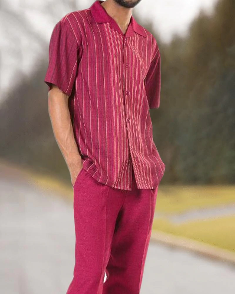 Short Sleeve Printed Two Piece Walking Suit Trousers