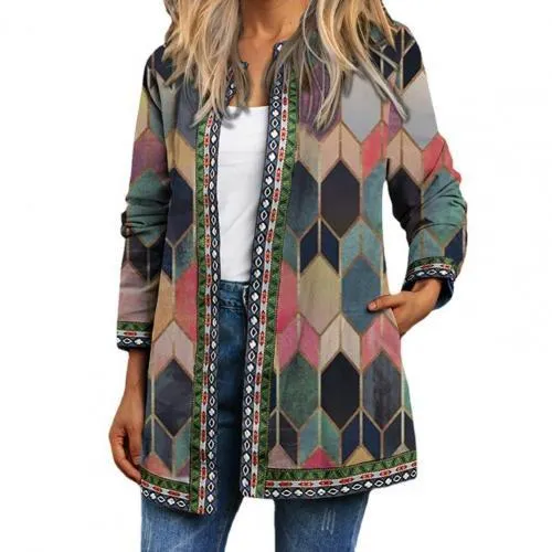 Autumn Women Jackets Female Cardigan Loose Streetwear Women Coat Ethnic Pocket Vintage Anti-shrinking Women Coat Loose Outerwear