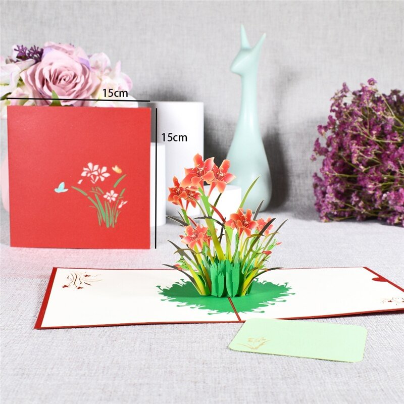 10 Pack 3D Daffodil Pop-Up Flower Card Greeting Cards for Valentines Day Get Well Mothers Day Birthday Anniversary Wholesale