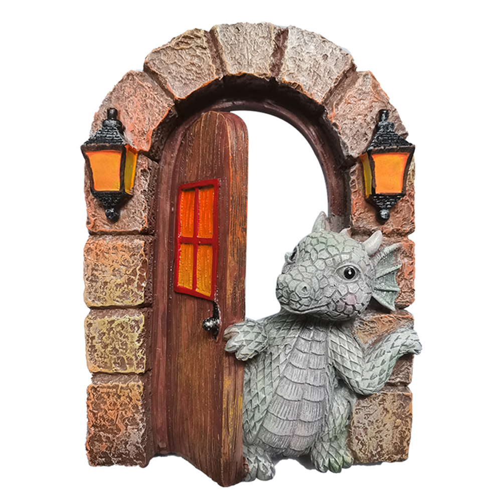 Dinosaur Climbing Windows Sculpture Garden Dragon Opening Door Statue (B)
