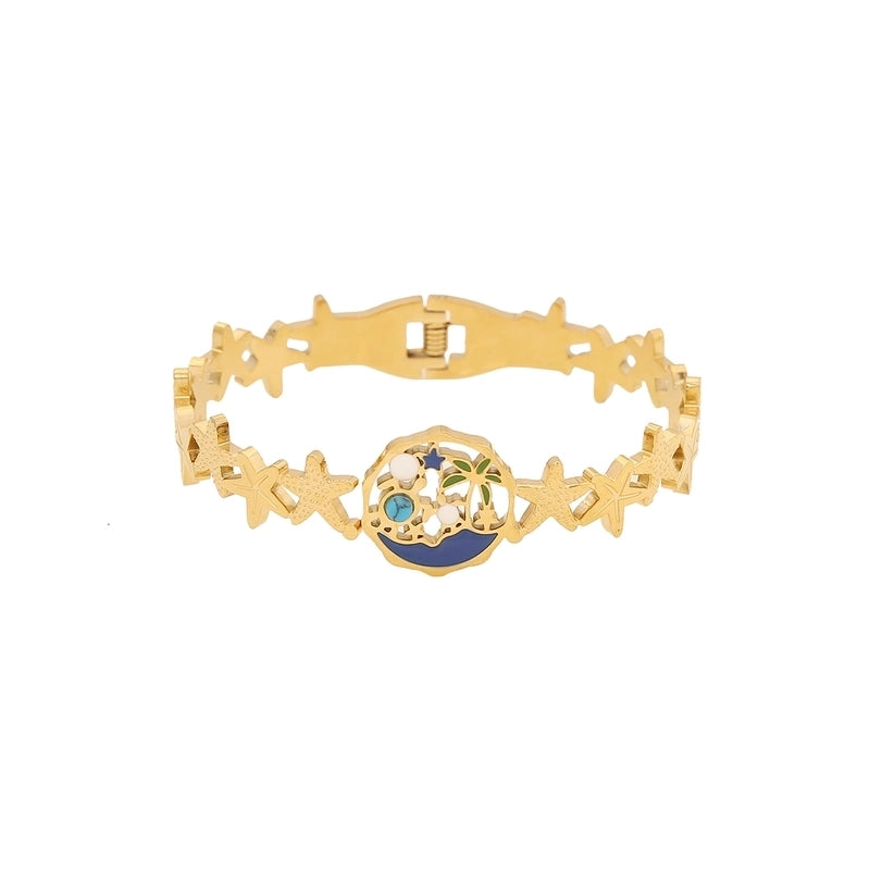 Vintage Style Commute Flower Butterfly 304 Stainless Steel 18K Gold Plated Bangle In Bulk