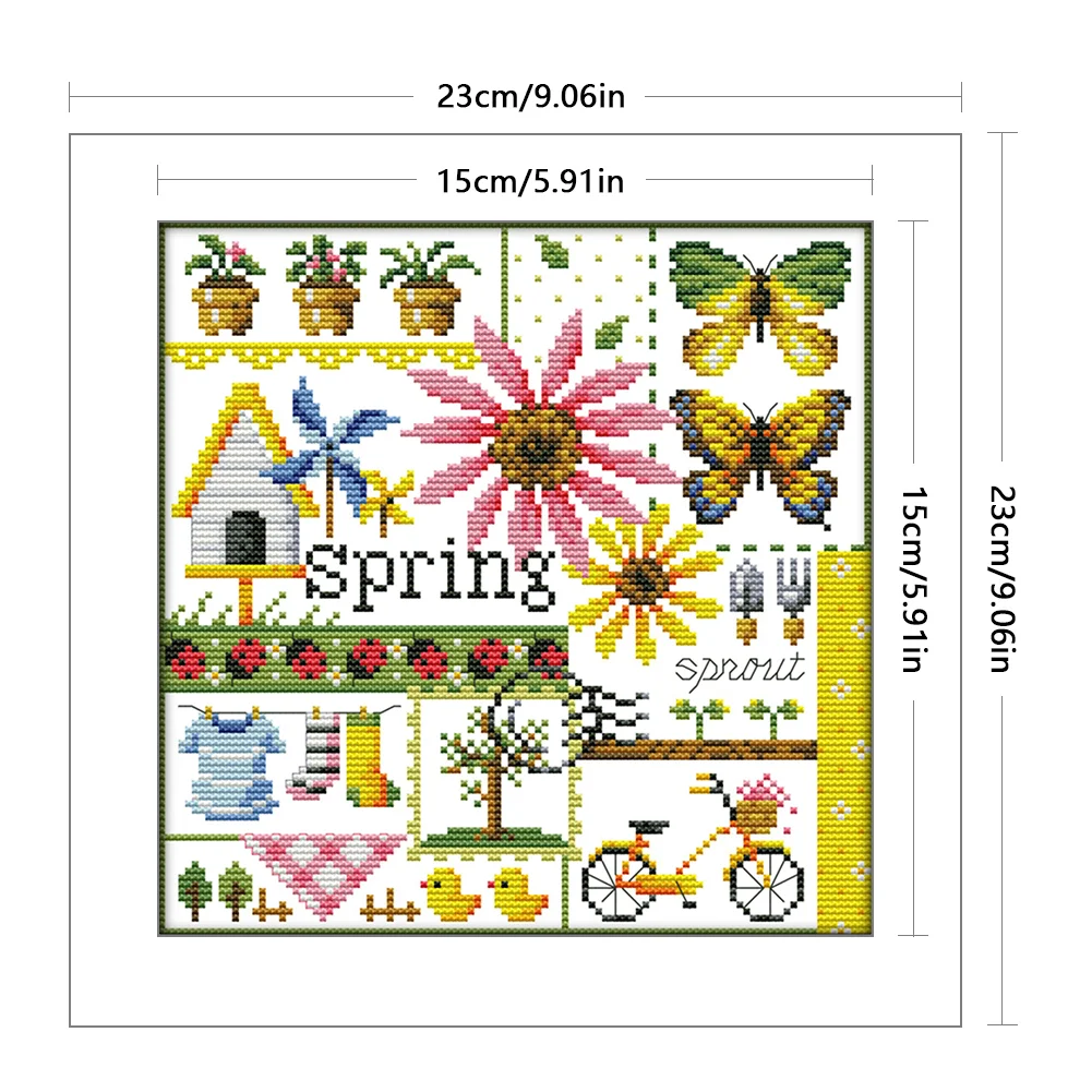 DIY Stamped Cross Stitch 16CT Partial Embroidery 23*23cm - Four Seasons Of Spring