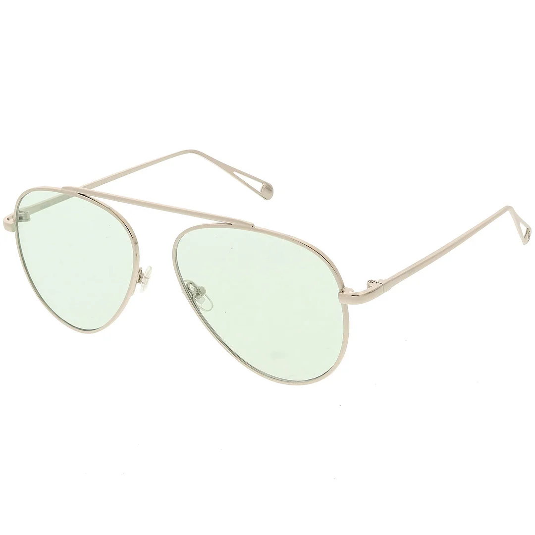 Premium Modern Metal Aviator glasses Single Brow Bar Color Tinted Flat Lens 57mm