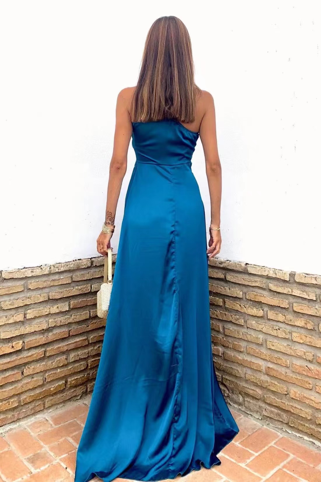 Charming dangling neckline, tight corset, pleated embellishments, off shoulder, sleeveless, slit zipper, back Prom Dresses main image 1