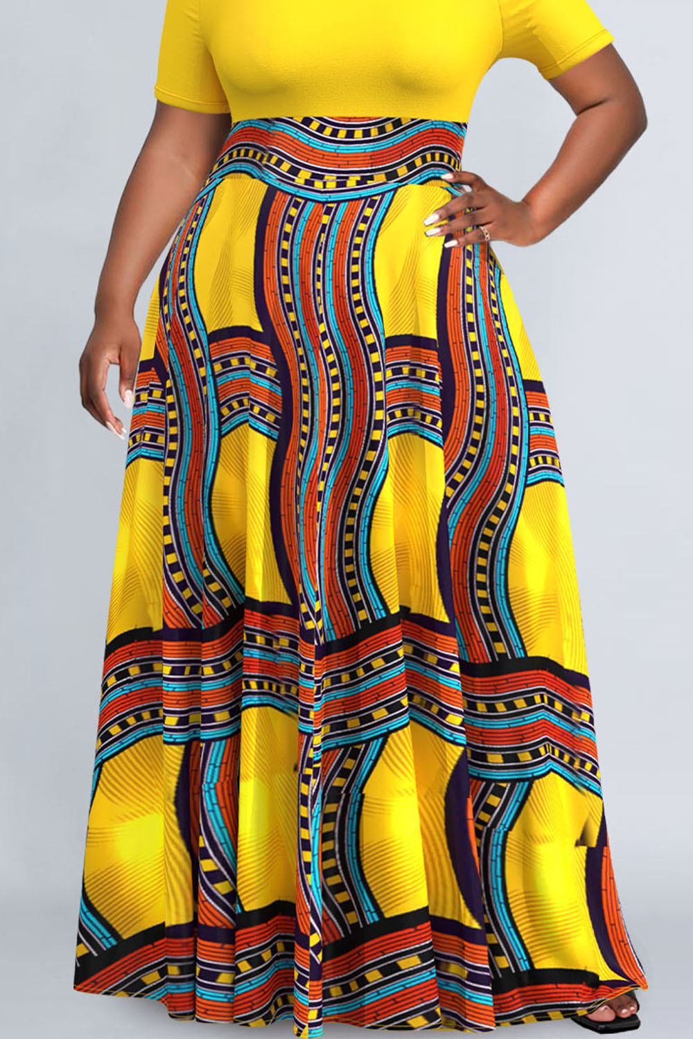 Design Plus Size Yellow Ankara Off Shoulder Maxi Dresses [Pre-Order]