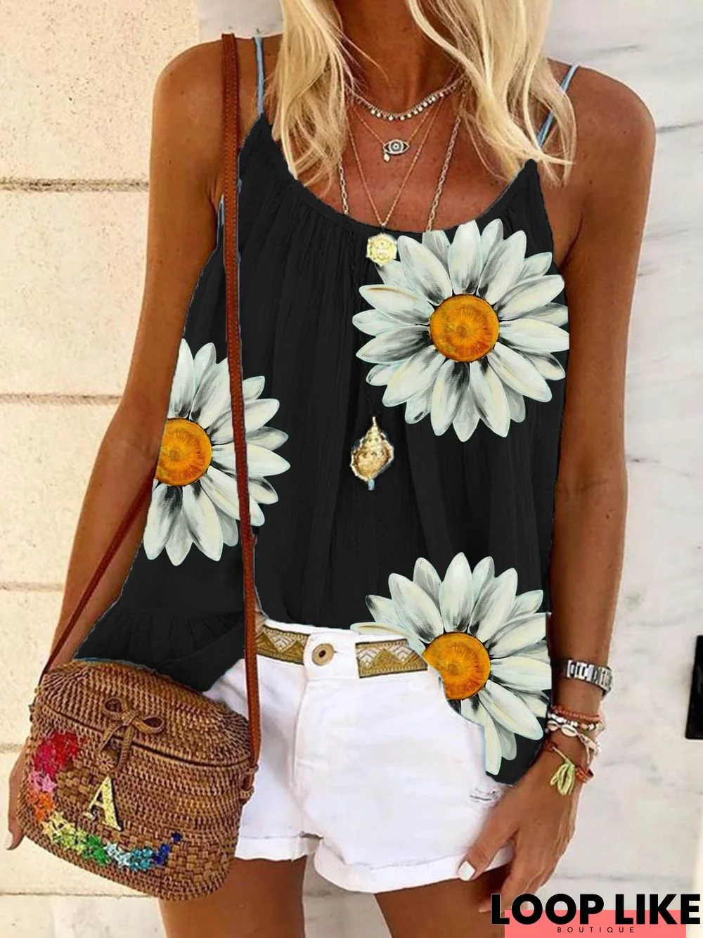 Casual Sleeveless Floral Printed Tank Top