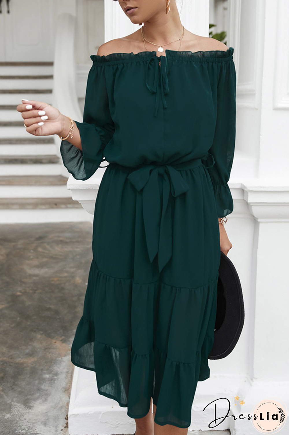 Casual Solid Split Joint Off The Shoulder Straight Dresses(3 Colors)