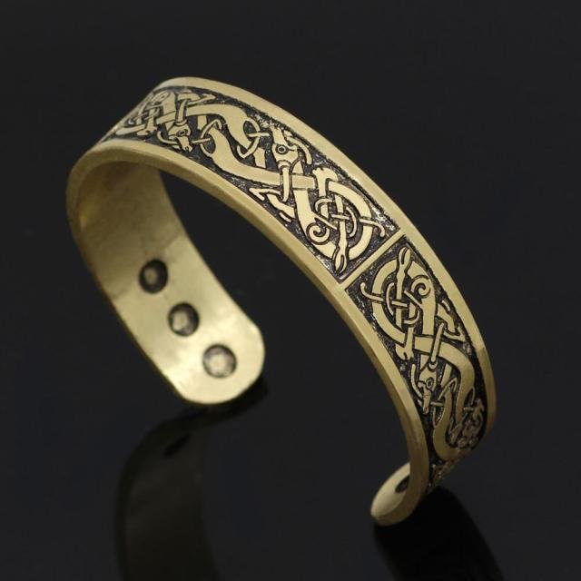 YOY-Antique Bronze Vikings Runes Cuff Bracelets