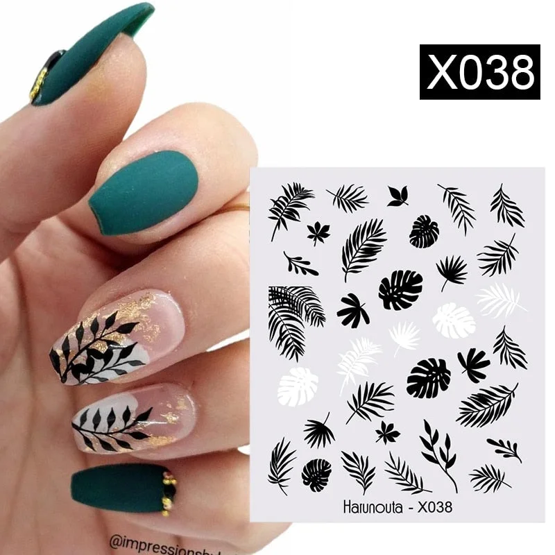 Harunouta Butterfly Flower Design Leaves Nail Water Decals Color Wave Geometric Line Charms Sliders Decoration Tips For Nail Art-Nail Inspo