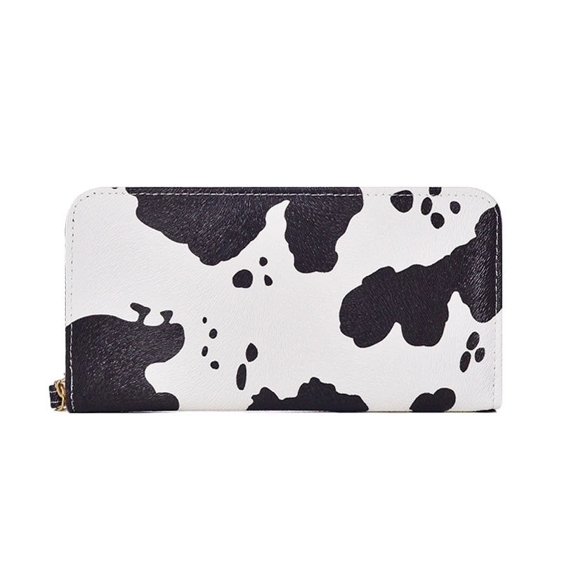 3 Pieces Women’s Cow Pattern Pu Leather Zipper Coin Purses Long Wallet