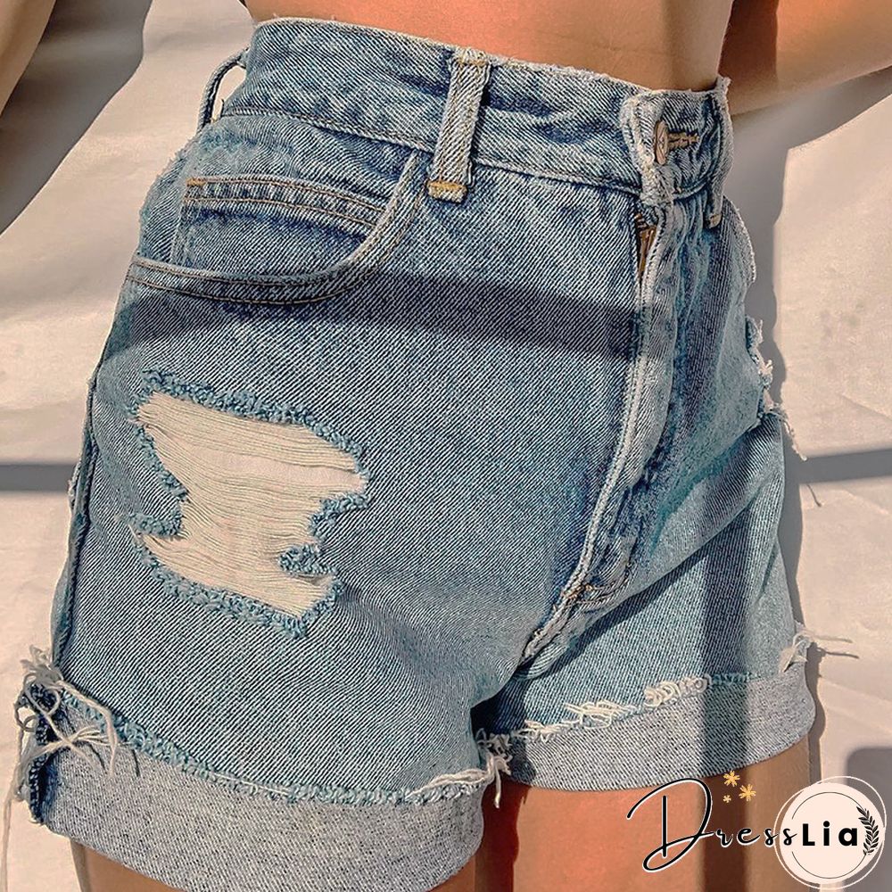 Retro Casual Print Denim Shorts
