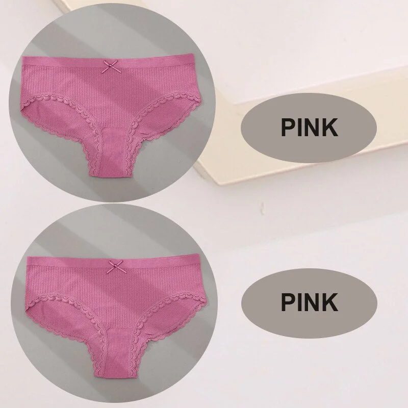 FINETOO 2PCS/Set M-2XL Women Seamless Sexy Panties Cute Bownot 6 Solid Color Girl Underwear Briefs Lingerie Underpant Lace Panty