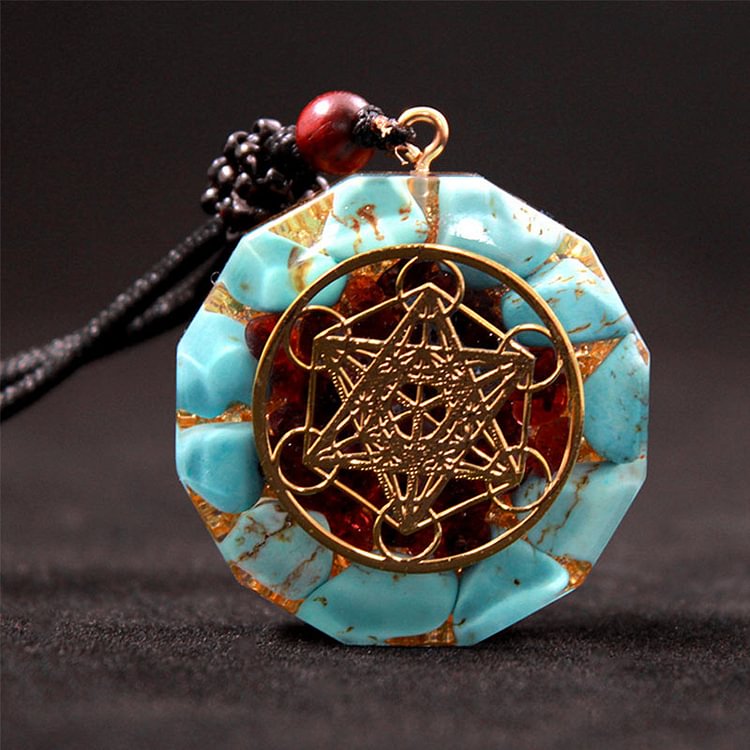 Turquoise Metatron's Cube Symbol Necklace