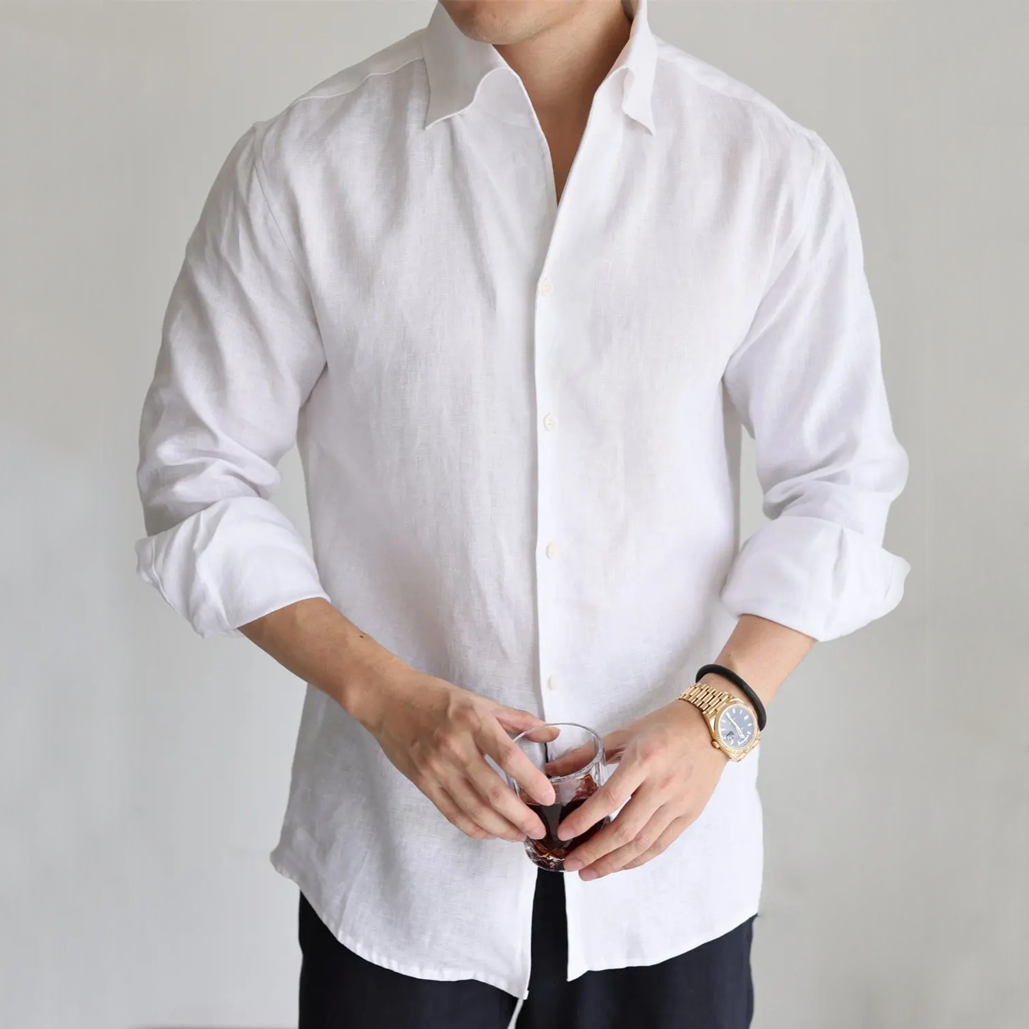 100% European Linen Shirt Camp Collar for Men Casual Business  REAL SILK LIFE