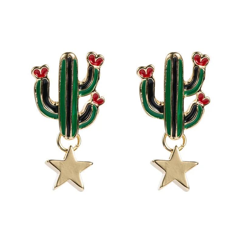 Dvacaman Cute Colorful Rhinestone Cactus Earrings for Women Boho Handmade Green Beaded Cactus Drop Dangle Earrings Jewelry Party