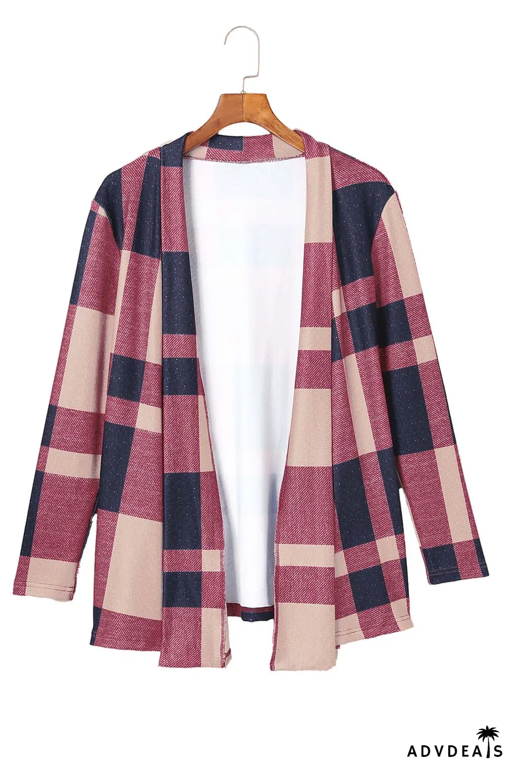 Draped Open Front Plaid Cardigan