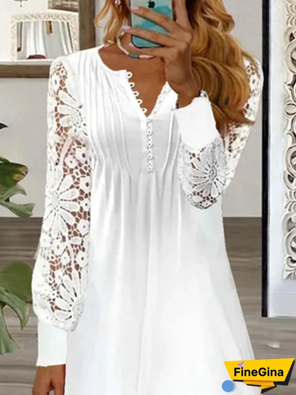Women's Long Sleeve V-neck Lace Maxi Dress