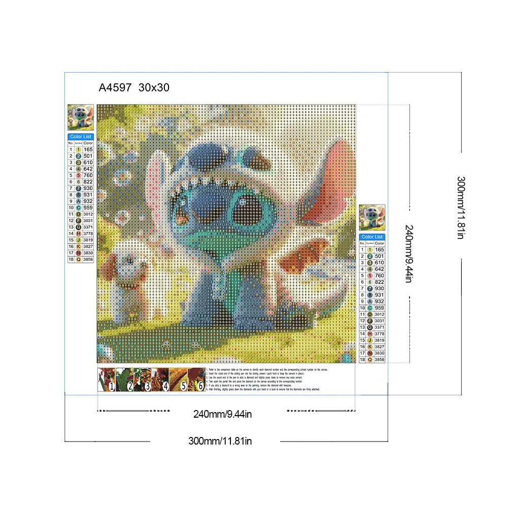 Diamond Painting - Full Round Drill - Stitch and Puppy(Canvas|30*30cm)