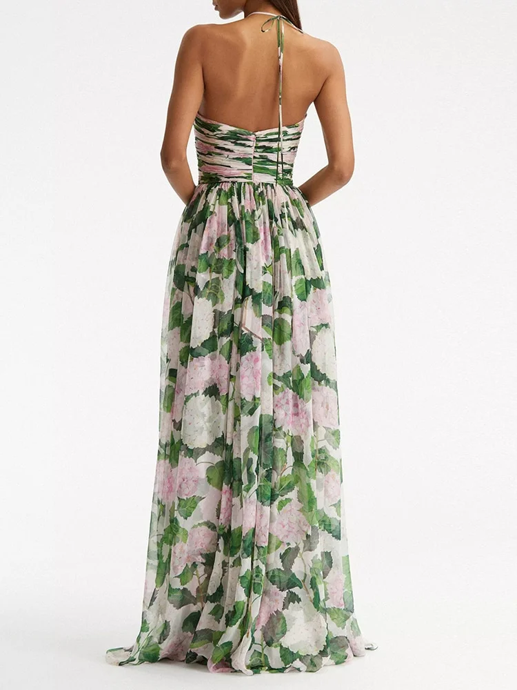 Woherb Casual Long Dress For Women Halter Sleeveless High Waist Hit Color Patchwork Print Slim Dresses Female Summer Clothing Style-Outfit Ideas