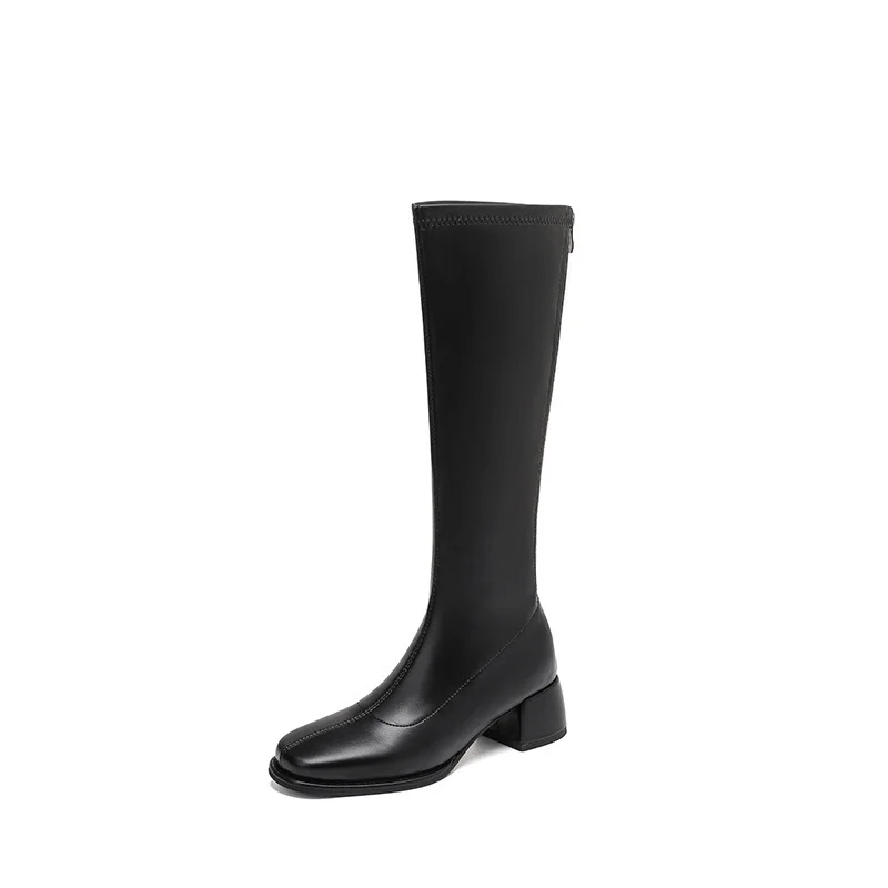 Qengg Qengg Plus Size Boots Square Head Thick Heel Elastic Boots Thin Thin Boots 2024 Autumn / Winter Simple Commuter Women's Boots