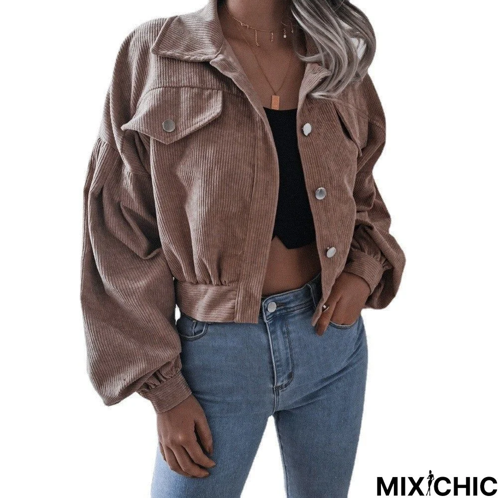 Lantern Long Sleeve Corduroy Casual Jacket Single-Breasted Women's Jacket In Autumn and Winter