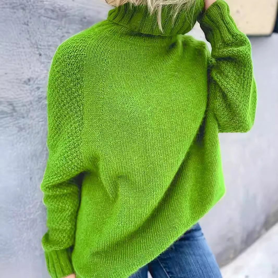 Solid Color Turtleneck Loose Pullover Sweater Casual Long-sleeved Shoulder-sleeved Sweater for Women | Millshow