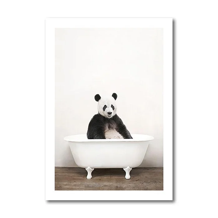 Baby Animal Bathtub Poster Giraffe Elephant panda Canvas Painting Nursery Wall Art Print Picture Kids Bathroom Home Decoration