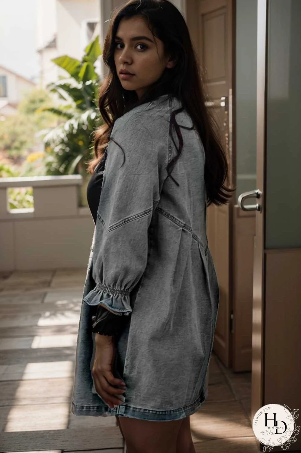 down loose short sleeve denim jean dress drop shoulder a line paneled peasant closed bateau v neck dress