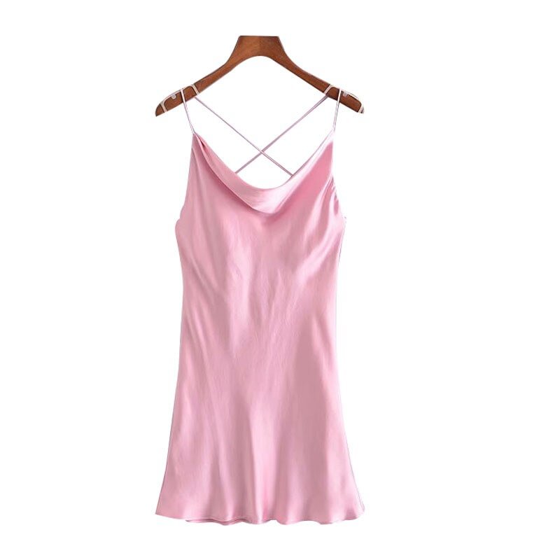 TRAF Women Chic Fashion With Lining Soft Touch Mini Dress Vintage Backless Thin Straps Female Dresses Vestidos Mujer
