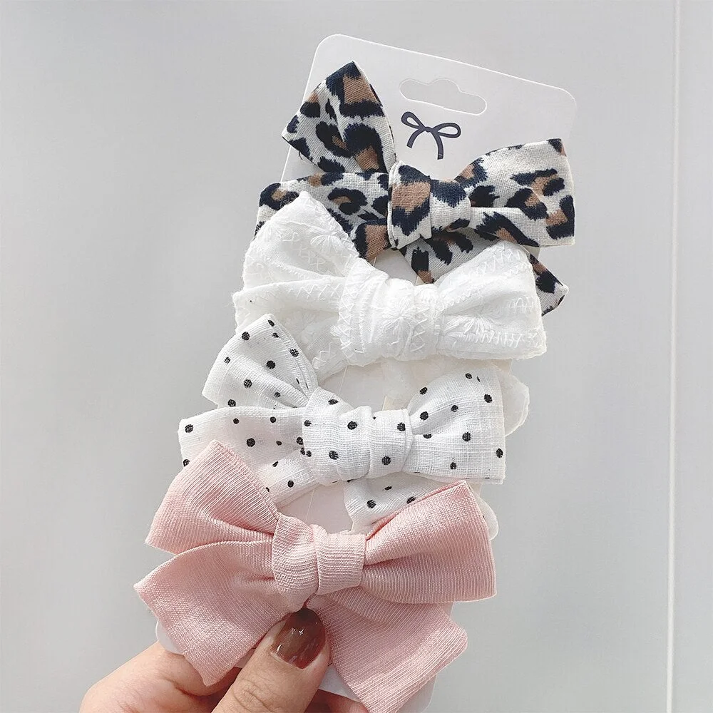 4Pcs/set 2021 New Sweet Leopard Printed Hair Clips For Cute Girls Bowknot Barrettes Safty Hairpin Headwear Kids Hair Accessories