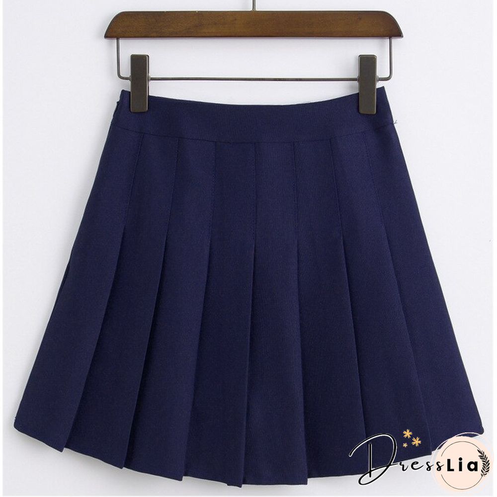 New Spring High Waist Ball Pleated Skirts Harajuku Denim Skirts Solid A-line Sailor Skirt Japanese School Uniform