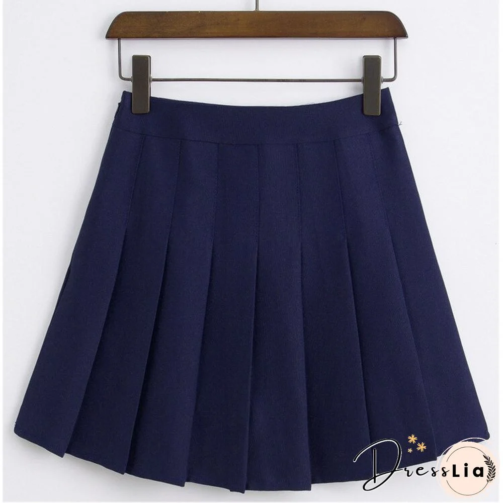 New Spring High Waist Ball Pleated Skirts Harajuku Denim Skirts Solid A-line Sailor Skirt Japanese School Uniform