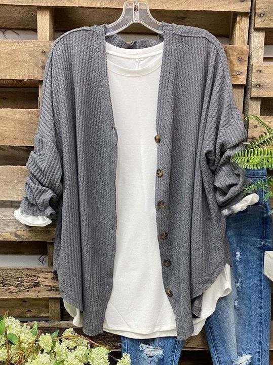 Gray Cotton-Blend Long Sleeve Outerwear
