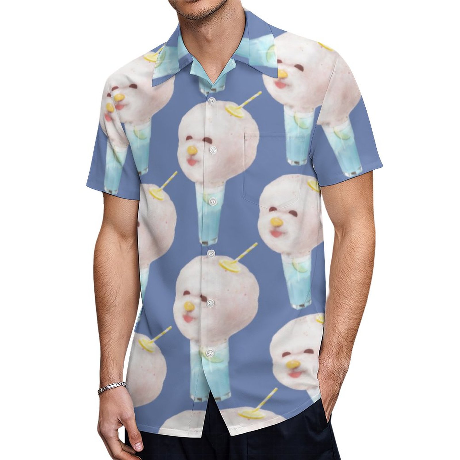 Fluffy Cotton Candy Drink Pattern Hawaiian Shirt Mens Button Down Plus Size Tropical Hawaii Beach Shirts