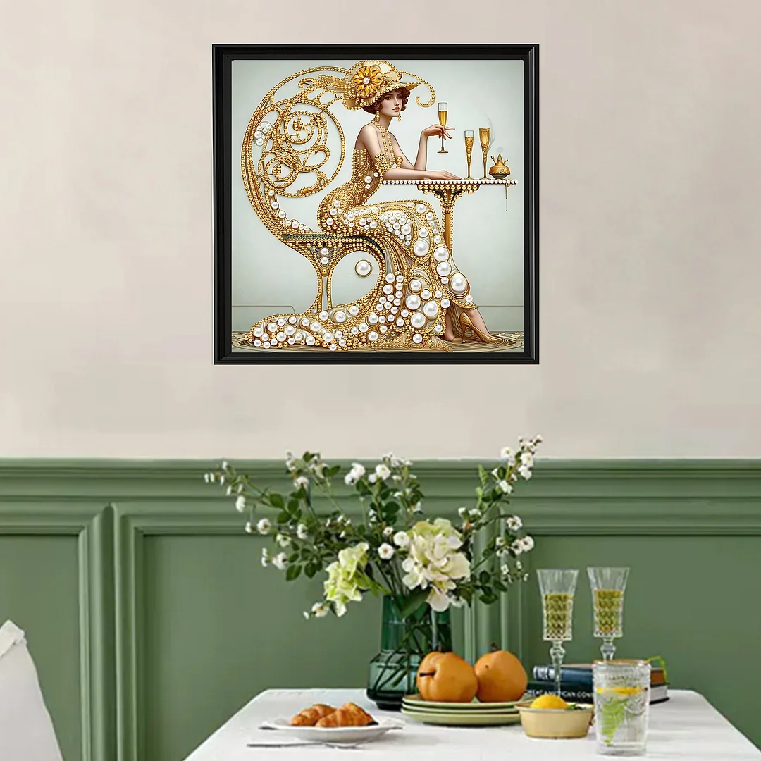 Champagne Beauty Special Shaped 5D DIY Partial Drill Diamond Painting Kit30x30cm