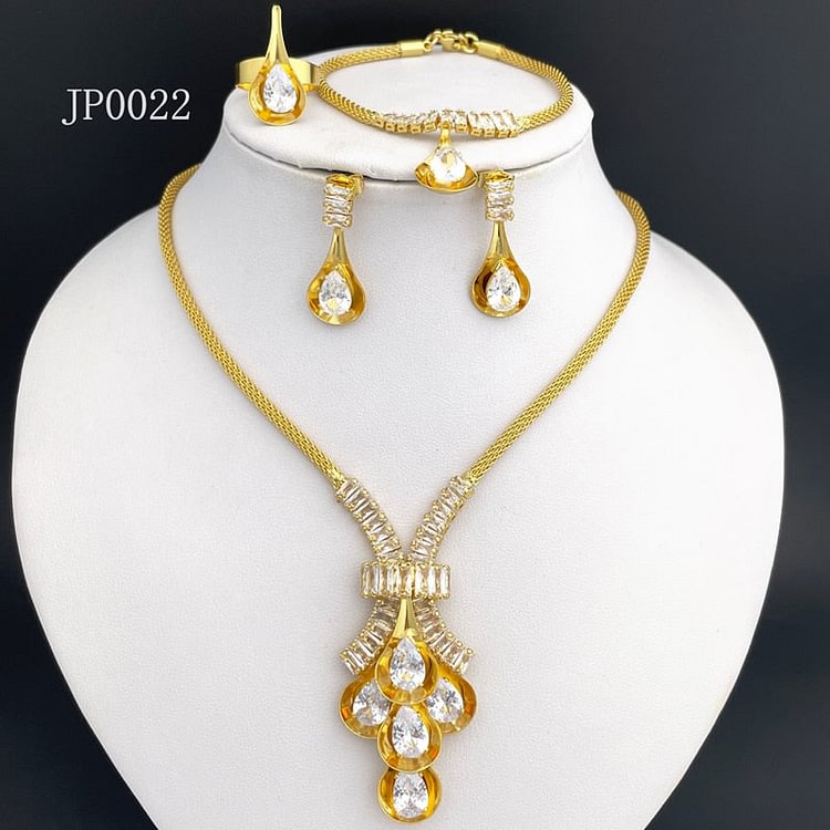 Italian Ladies Gold Plated Jewelry Set Necklace Earrings For Women