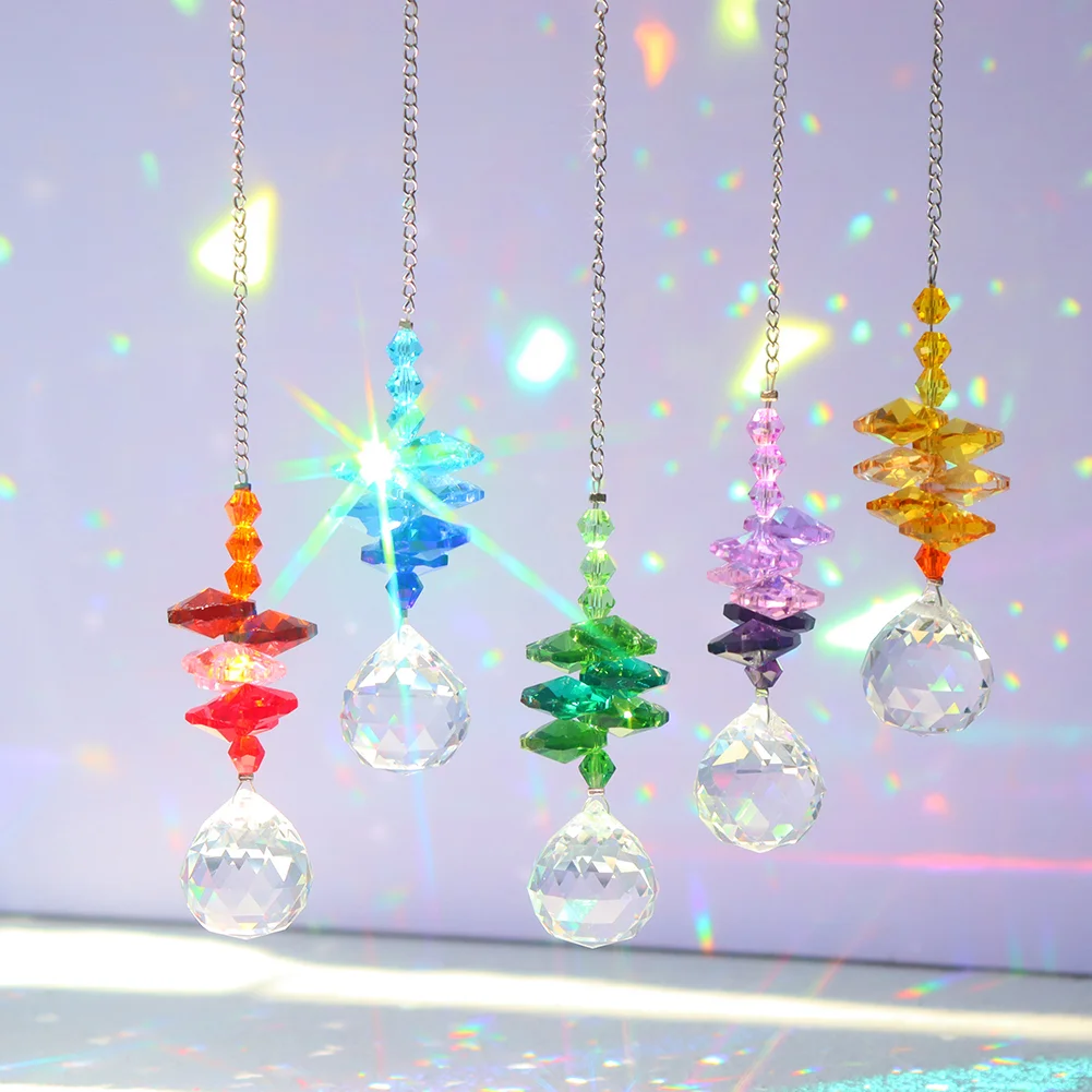 5pcs Crystal Wind Chime Light Catching Pendants Garden Hanging Ornaments